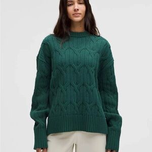 Lululemon Cable Knit Oversized Crew Neck Pullover Sweater Storm Teal S